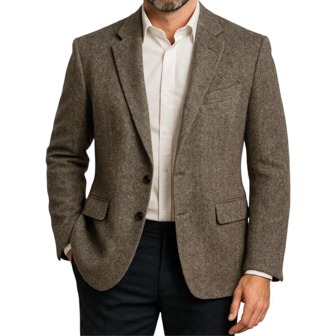 Harris Tweed Two Button Suit Jacket Notch Lapel Pockets Lined Brown 42 Regular